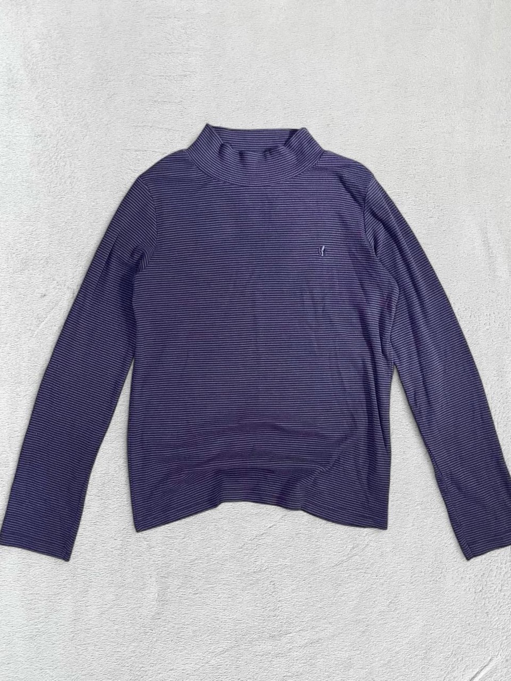 FatFace Young Crew Navy Blue Purple Stripe Mock Neck Top, Kids’ 12/13